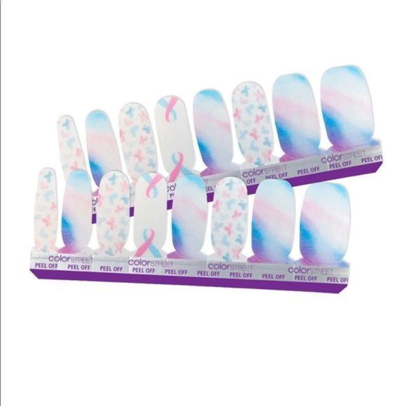 Color Street |  Never Forgotten pink & blue butterfly watercolor shimmer nails - Picture 4 of 10